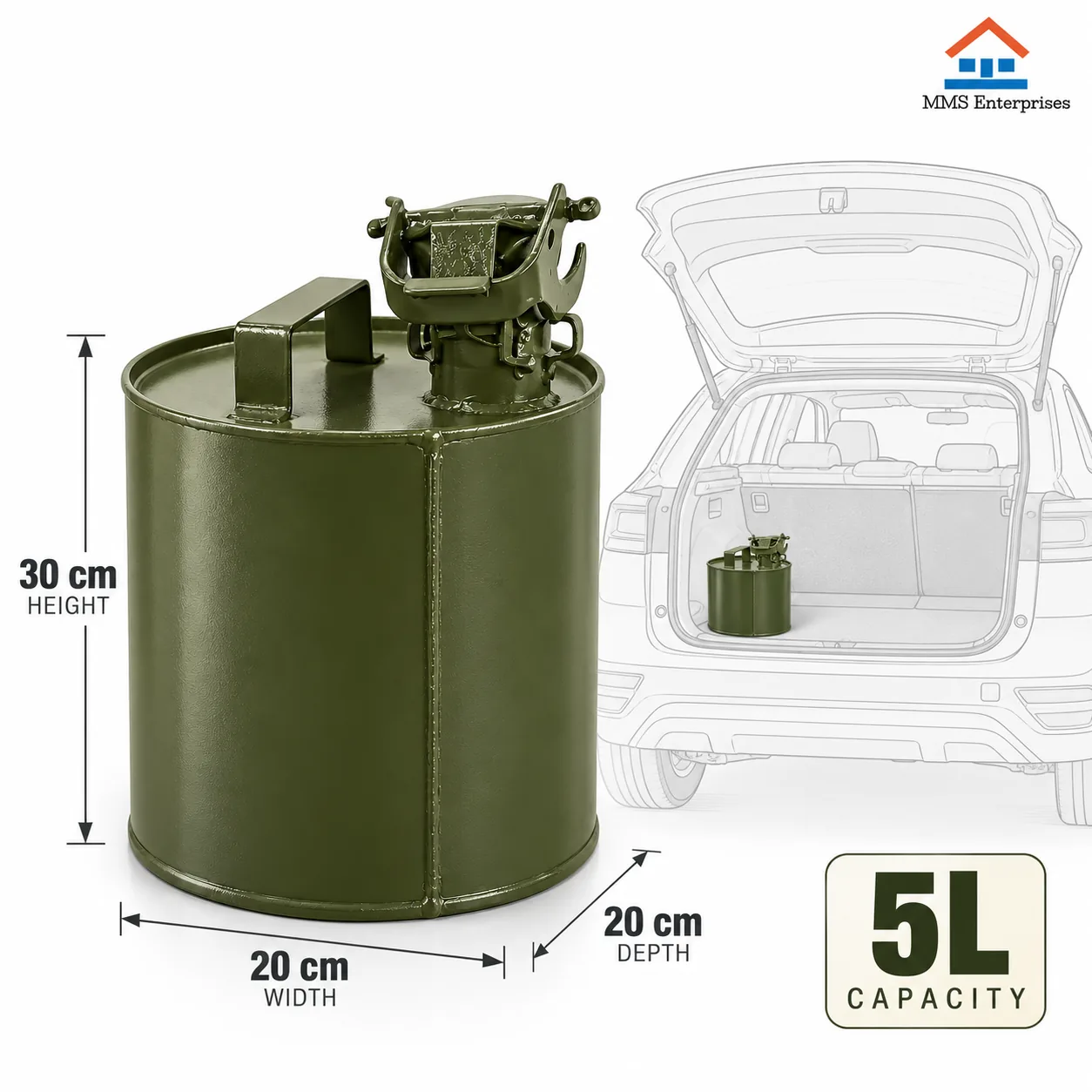 5L steel can dimensions: 20 x 20 x 30 cm