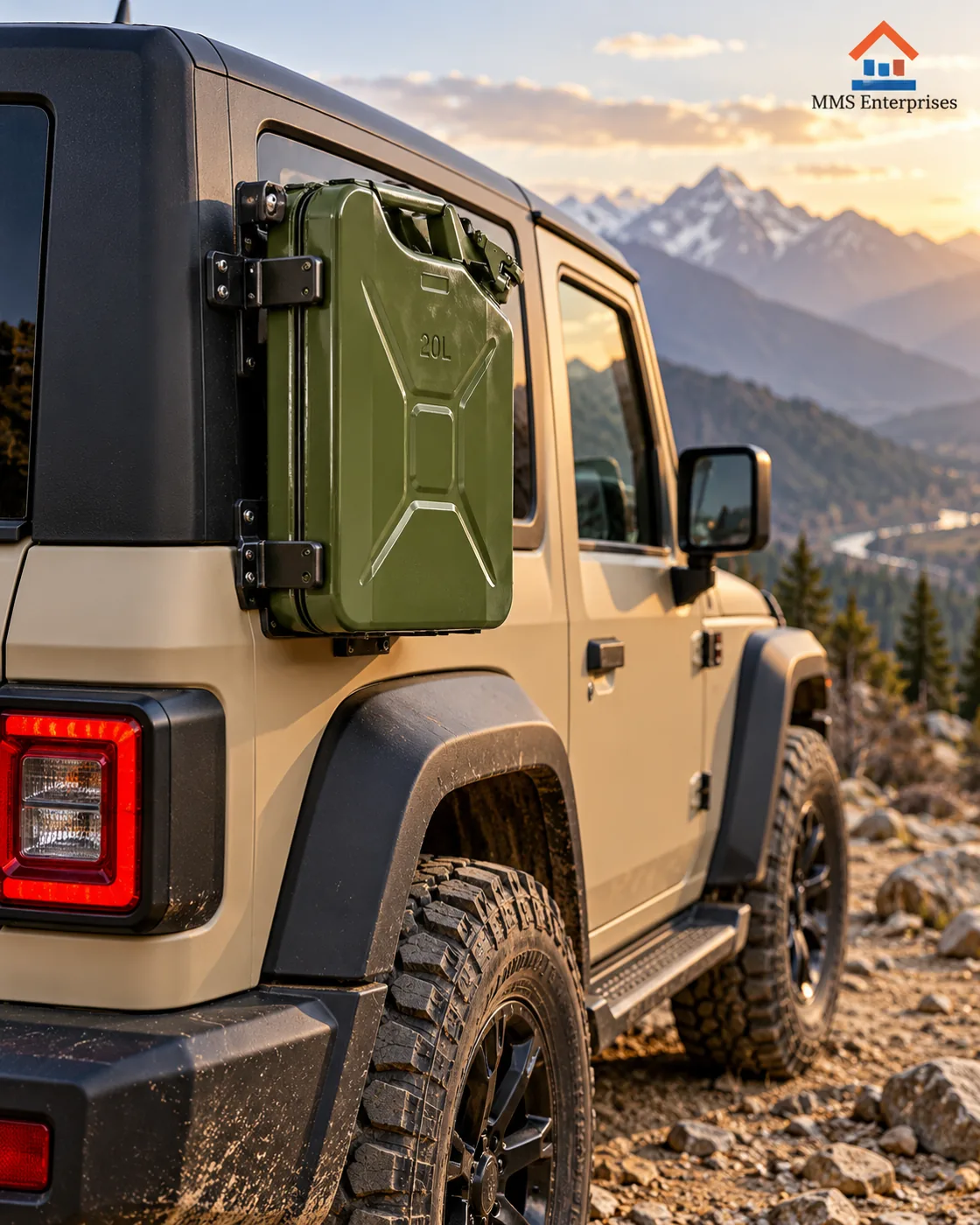 20L can mounted on an off-road vehicle in the mountains